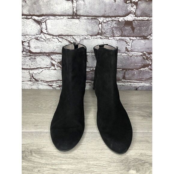 Aquatalia Black Suede Leather Wedge Back Zipper Booties Women’s Sz 8M US/38.5EU - Picture 2 of 16